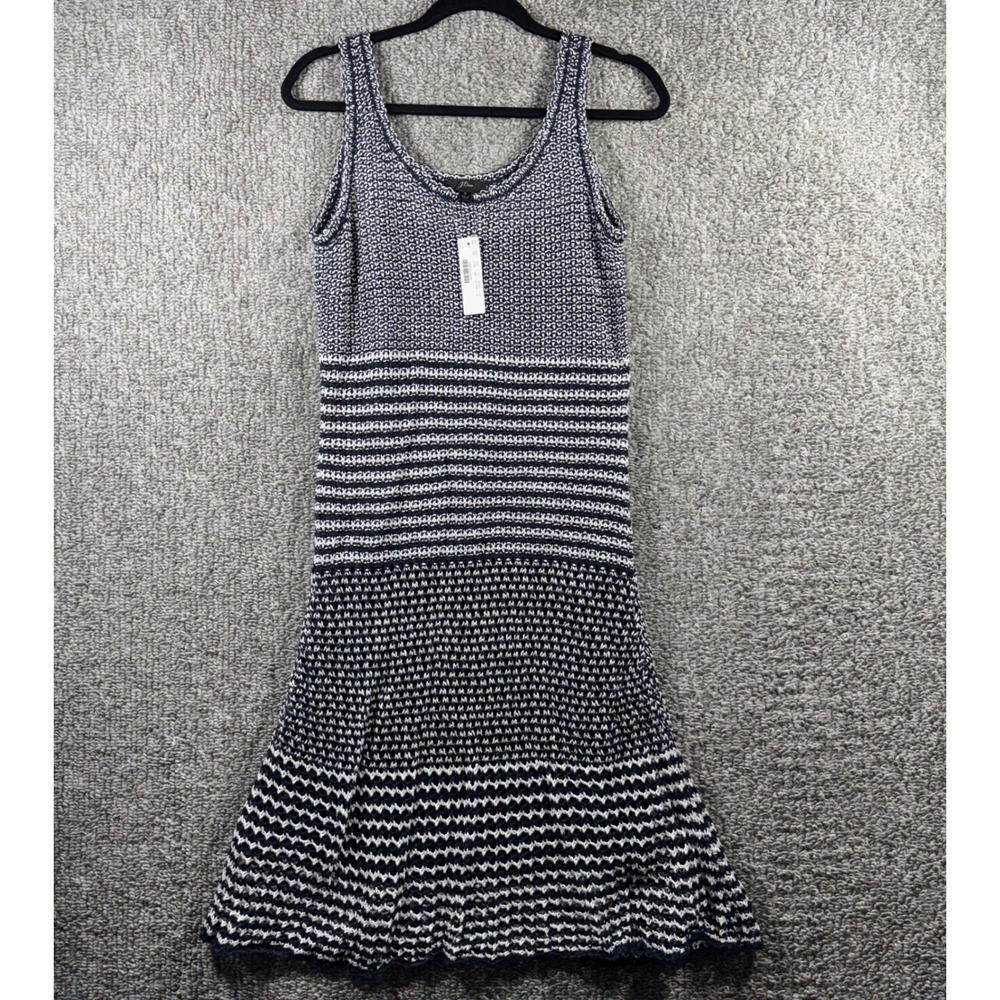 J. Crew Linen Knit Midi Dress Navy White Striped Coastal Women Small